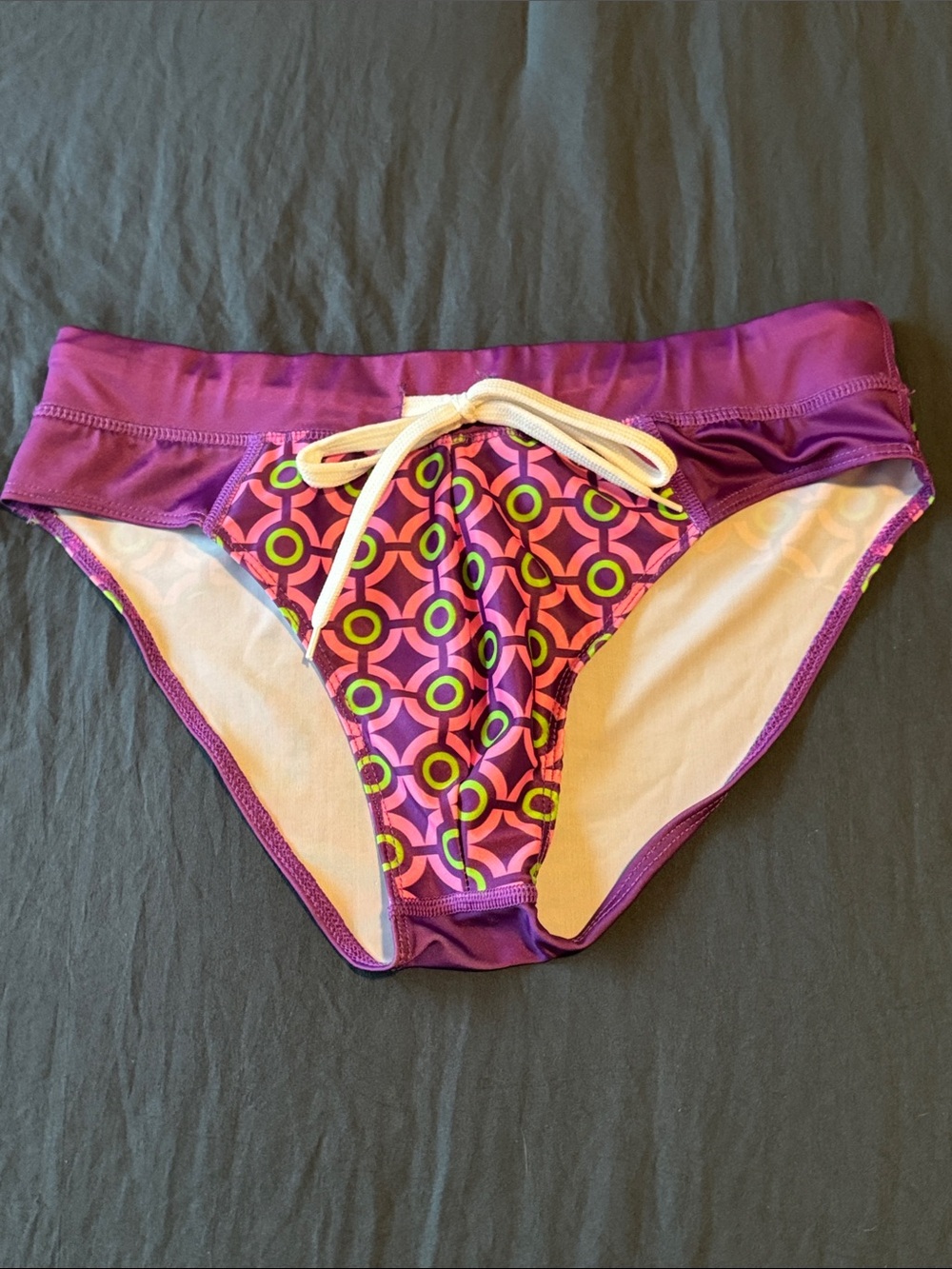 Purple Geometric Men's Swim Briefs with Drawstring Medium